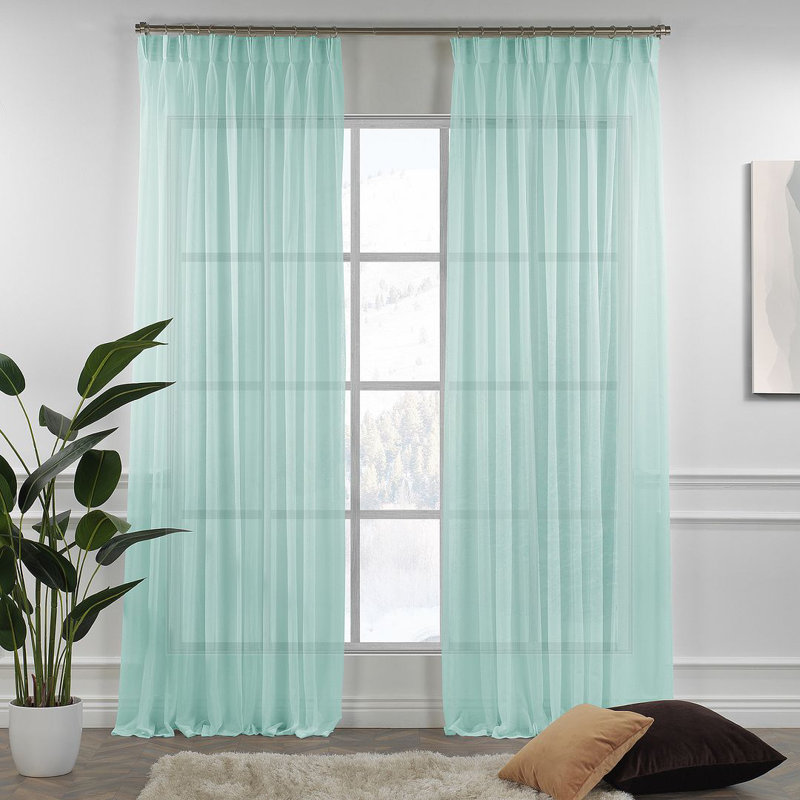 Sheer Single Curtain Panel, 190cm Width x 325cm Drop, Teal Green