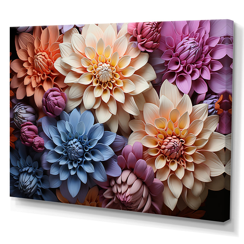 «Mums Burst» aux couleurs vives et éclatantes I sur toile, Toile tendue, H 12 po x l 20 po x P 1 po