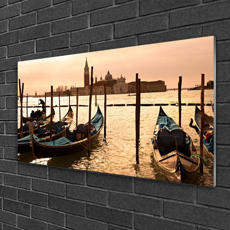 Boats Sea Landscape - Unframed Photograph on Glass