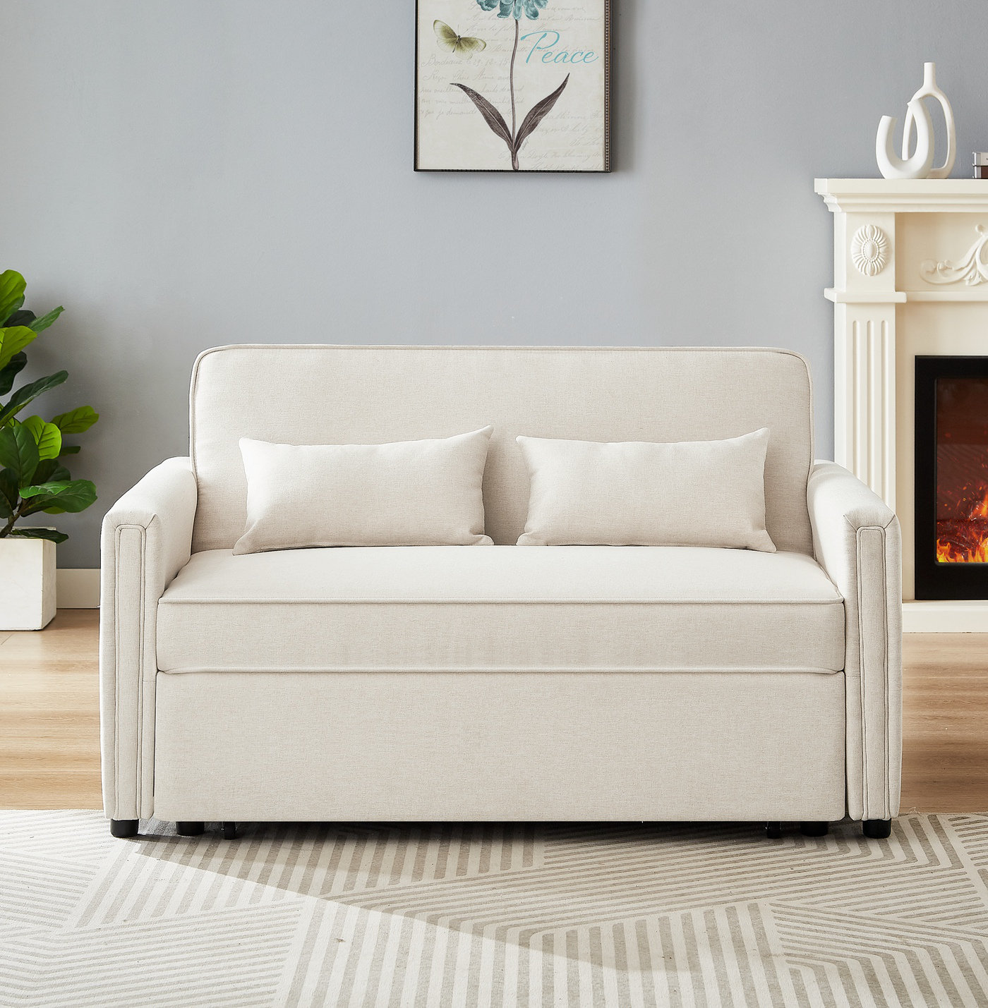 GZMWON Modern Linen Sofa Bed Convertible Loveseat, Sleeper Sofa Couch