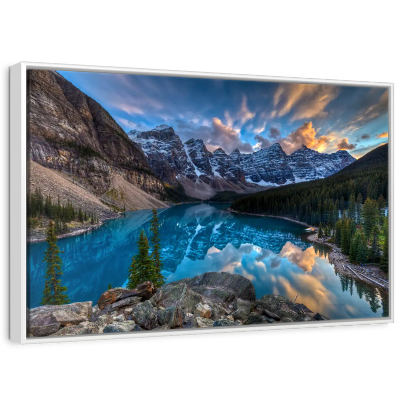 Moraine Lake Sunset, 25" X 17", Floating Frame White