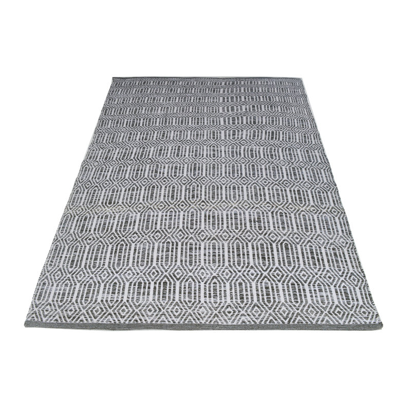 Brooksby Geometric Handmade Flatweave Cotton Gray/White Bath Rug, Rectangle 3' x 5'
