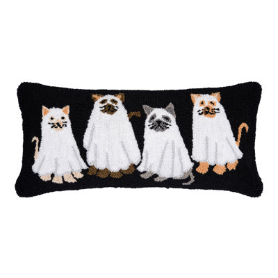 Ghost Cats Halloween Hooked Throw Pillow