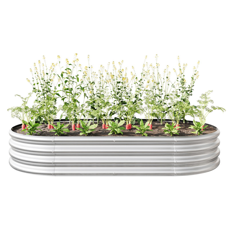 Metal Raised Garden Bed In Silver, Oval For Bliss - Big Silver Planter Captivation Large, 11.69" H x 36.19" W x 69.63" D