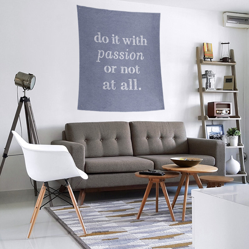 Tapisserie en polyester pour citation de passion, H 27,5 po x l 37,5 po, Bleu / Blanc