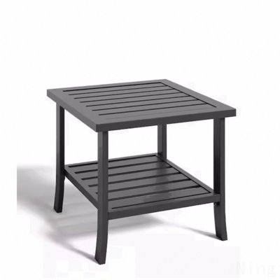 19" Square Black Metal Outdoor Side Table, 2-Tier All-Weather Patio End Table