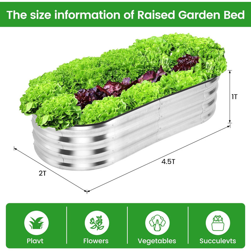 2 pièces Lit de jardin surélevé Jardinière surélevée Boîte à fleurs galvanisée Base ouverte pour légumes, fleurs, fruits - 4,5 x 2 x 1 pi