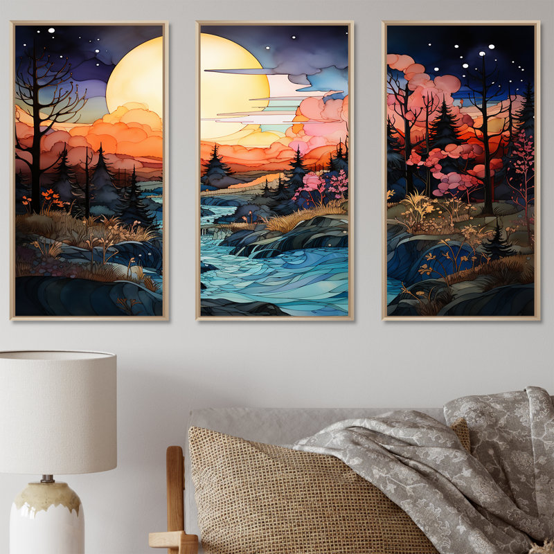 «Sunset Mountain Colorful Horizon II - Sunrises Sunset, ensemble d'art mural sur toile, H 40 po x l 60 po x P 1 po