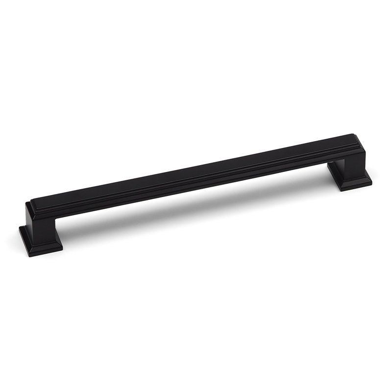 Matt Black Square Detailed D-Bar Handle & Coordinating Knob, 160mm Handle