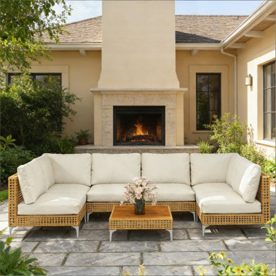 Modular Outdoor Sectional Furniture Set, 7 Piece Wicker Patio Furniture with Comfortable Cushions and Elegant Table