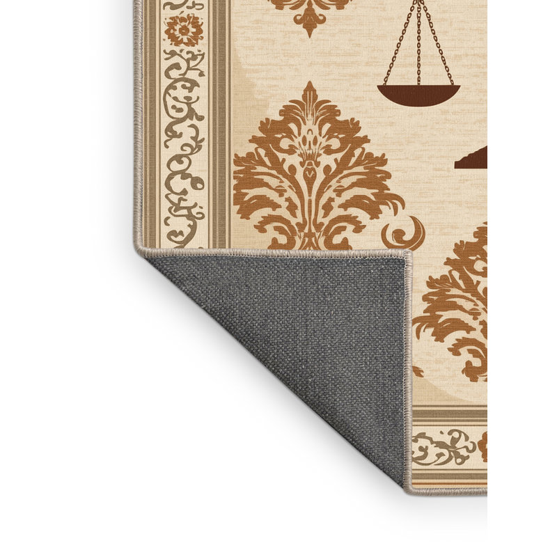 Soft Plush Cadwall Scales Of Justice Classic Damask Area Rug in Beige – Beige Binding, 6x9