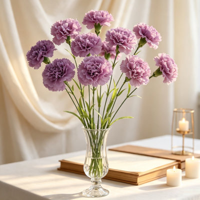 12 pièces de tiges de fleurs d'œillets artificiels, arrangement floral de fausse œillet pour la décoration intérieure, centres de mariage, décoration de fête