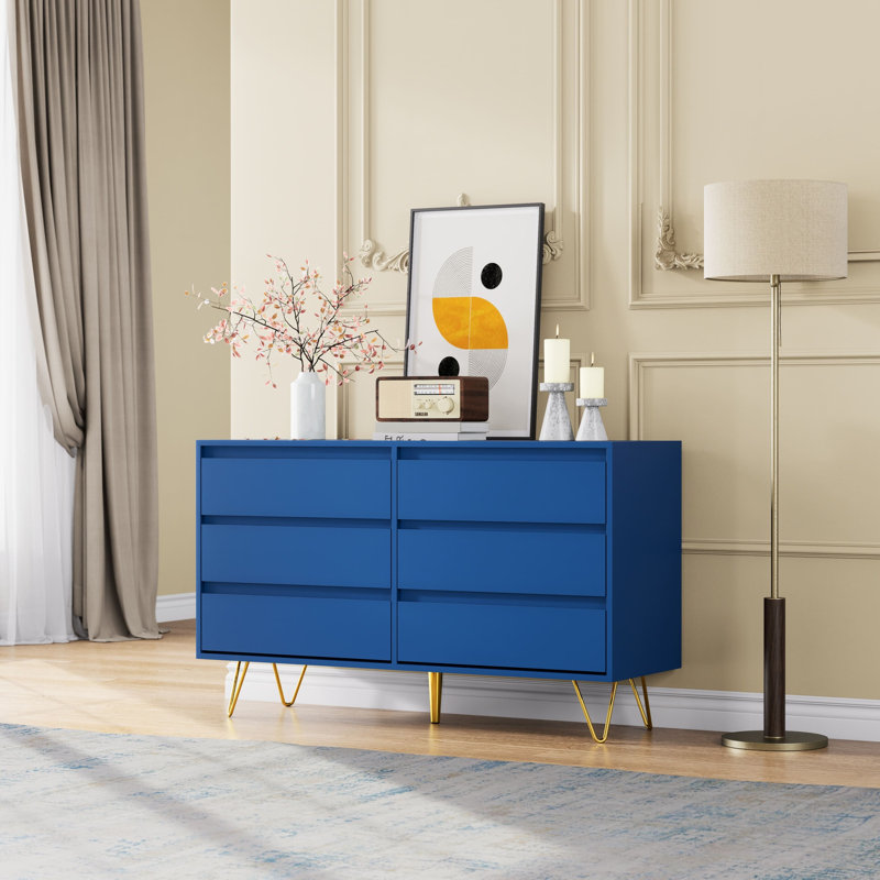 120cm W 6 - Drawer Chest of Drawers, Navy