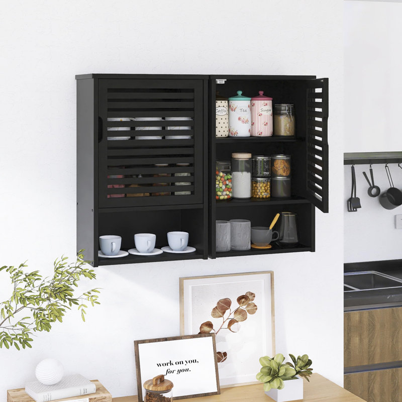 Bamboo Wall Mounted Required Bathroom Cabinet, Black