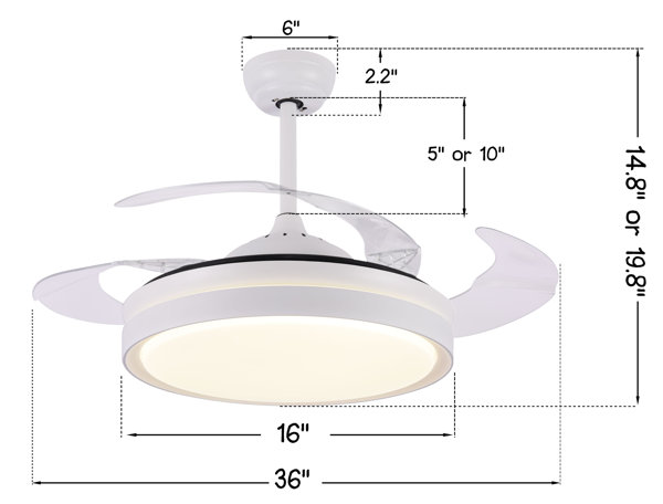 Ventilador de techo retráctil LED de 3 aspas Gerede con control remoto y kit de iluminación incluido