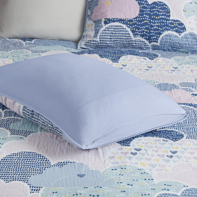 Blue Twin Cotton Reversible Fantasy Coverlet Set with Throw Pillows