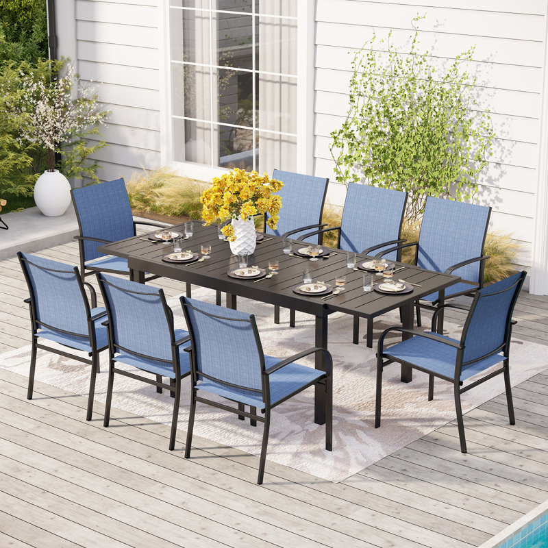 Emy 8 - Person Patio Dining Set with Extendable Rectangular Table