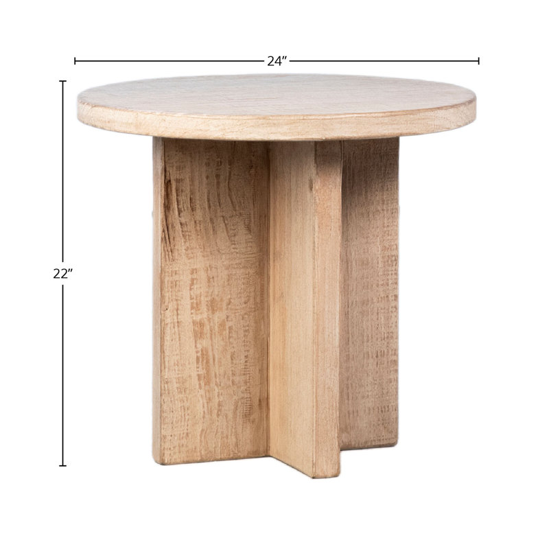 Langell 24" Round Reclaimed Pine White Wash End Table with Cross Base