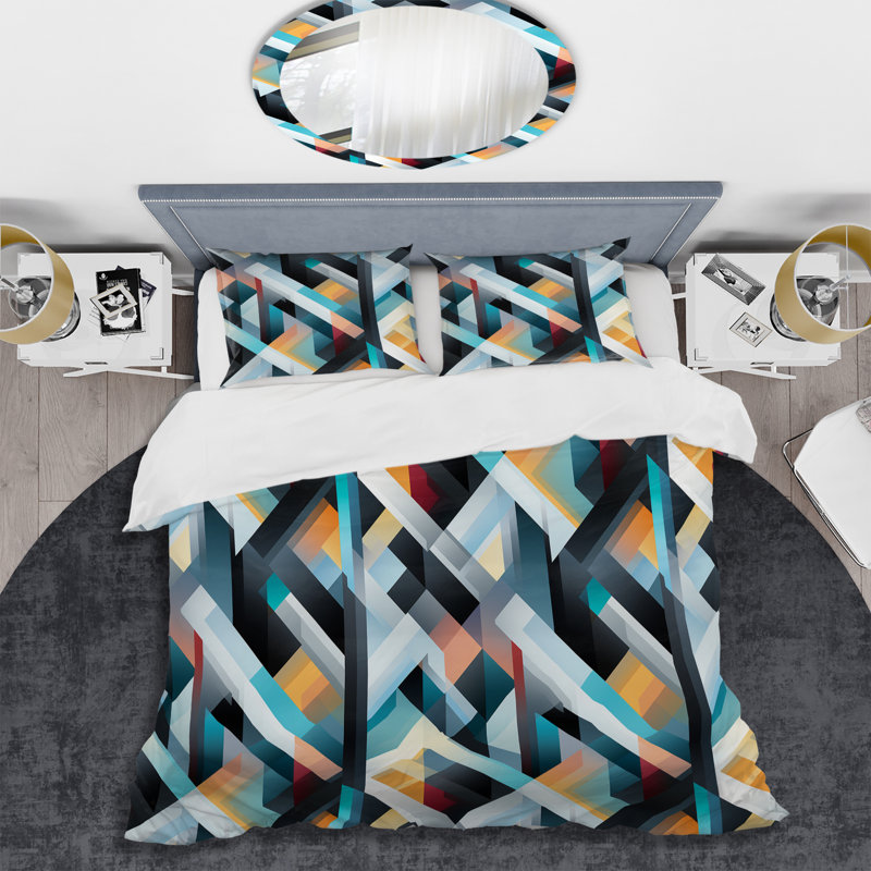 Ensemble de housse de couette géométrique Allanah, Housse de couette simple + 1 taie décorative stan
