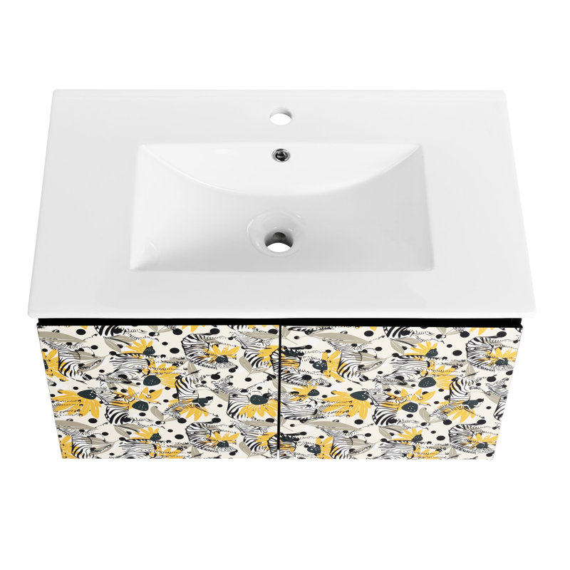 Meuble-lavabo mural flottant 30 po avec lavabo en céramique et porte d'armoire à fermeture douce