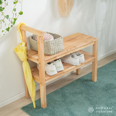 Little Sheep Solid Rubberwood Shoe Storage Bench with Shelf