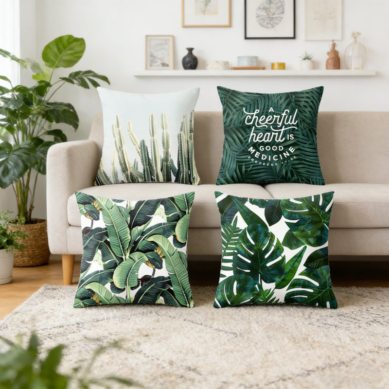 Set Of 4 Tropical Pattern Thickened Pillowcase Sofa Throwpillow Case Soft Zipper Polyester Pillow Case 45X45cm/17.7X17.7In, B2