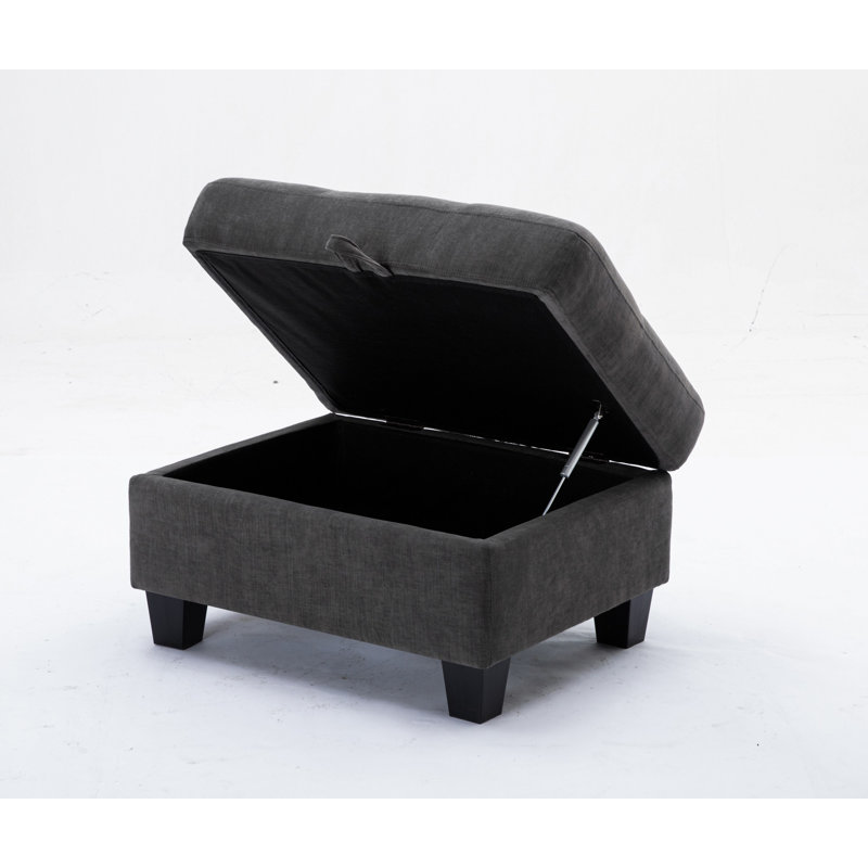 57" Wide Modular Sofa Loveseat with Ottoman, Dark Gray Polyester