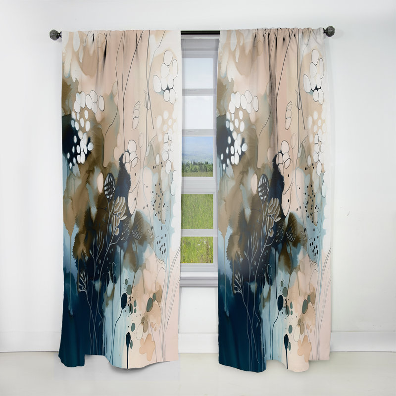 Draisey - Blue Abstract Reflections I - Abstract Curtain - Velvet Room Darkening - 1 panel, 52" W x 84" L