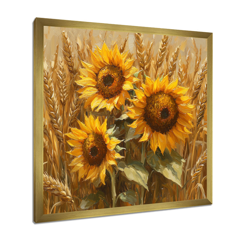 Dorell Sunflowers In The Wheat Barnyard VI, Reproduction encadrée d'une seule photo, H 16 po x l 16 po, Doré