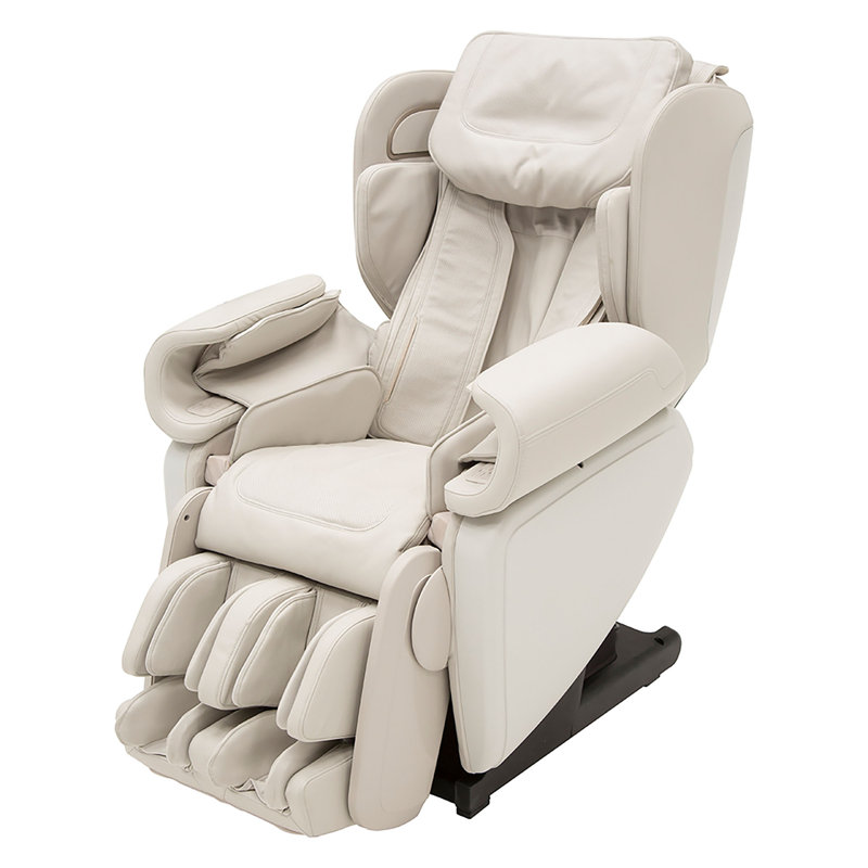 Faux Leather Heated Massage Chair with Ottoman, White Faux Leather