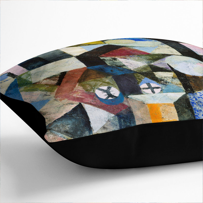 Yellow Half-Moon Square Throw Cushion, Black, 40cm H x 40cm W x 15cm D