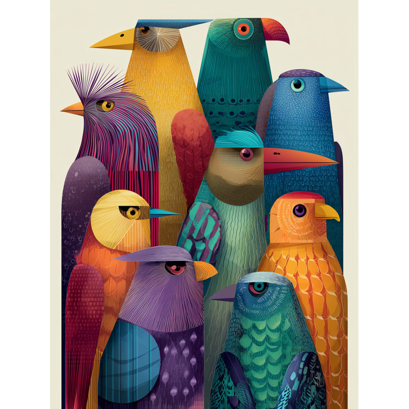 «Colorful Bird Medley I», art mural sur toile tendue, H 32 po x l 48 po