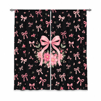 2 rideaux mignons à motif d'arc et de fleurs 2 pièces, tissu filtrant la lumière, joli design romantique, protection de la vie privée, passe-tringle, convient aux chambres d'adolescentes, à la chambre à coucher et à la décoration intérieure