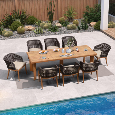 Outdoor Dining Set Of 9 Patio Rattan Furniture Rectangular Teak Table Set For Garden Deck Aluminum Patio Dining Furniture Set
