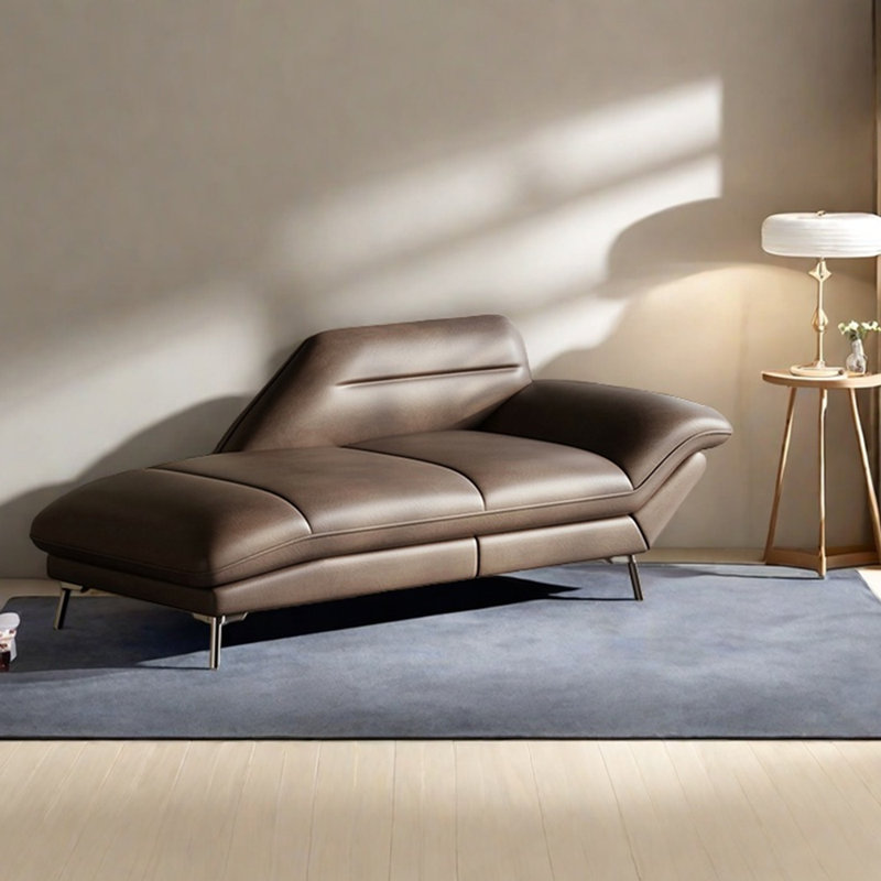 Méridienne légère en similicuir de style luxueux, Brun, Orienté à droite
