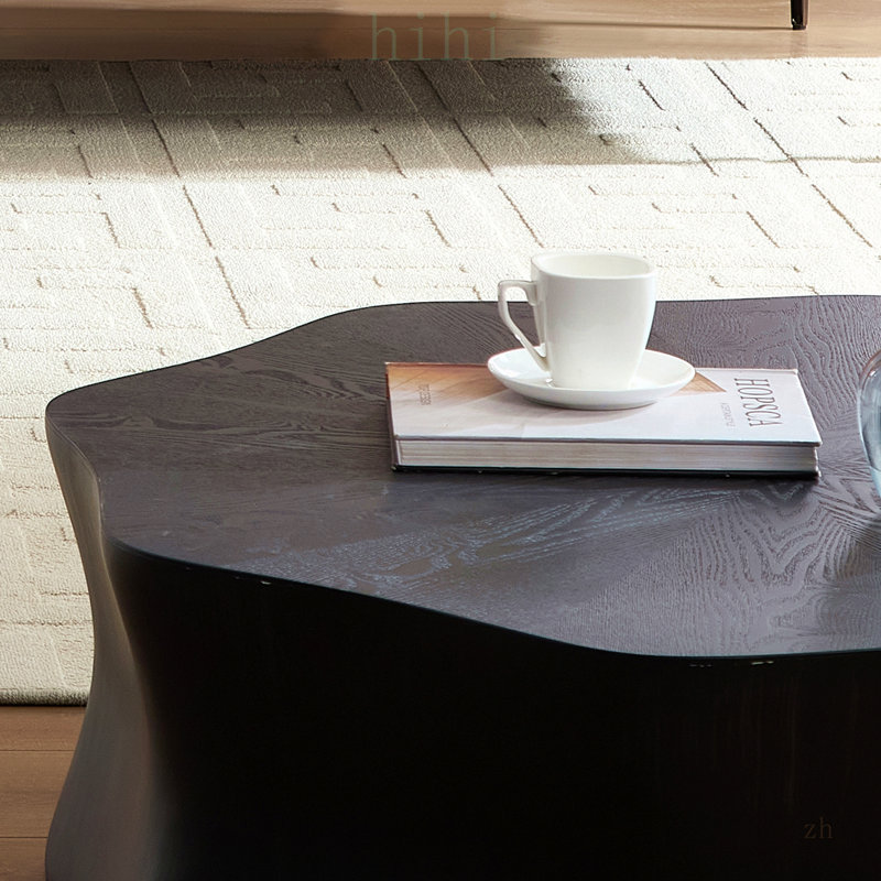 Ensemble de tables gigognes en MDF, table basse ronde artisanale au design unique en forme de pétales de fleurs, couleur noyer, idéale pour le salon et la détente.