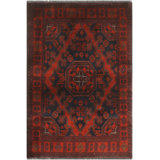 Tapis oriental noir / rouge en laine noué à la main 3 pi 4 po x 4 pi 9 po Cremeans