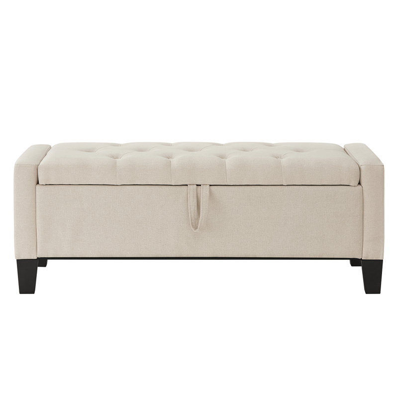 45"W Upholstered Mid-Century Modern Lift-Top Ottoman, Beige