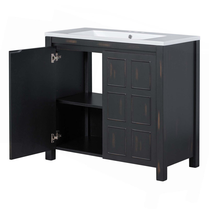 Meuble-lavabo de salle de bain avec lavabo en résine et 2 portes