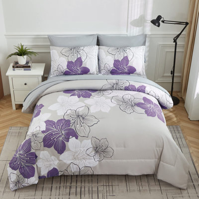 Ensemble d'édredon floral 7 pièces avec draps en microfibre toutes saisons