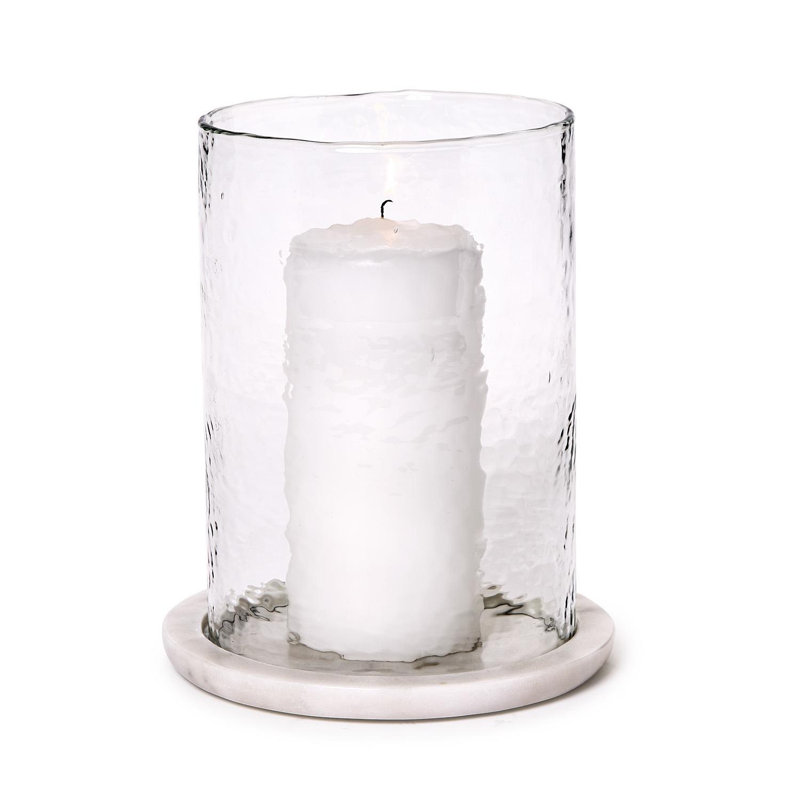 Bougeoir en verre de table en marbre de style ouragan - Lanterne décorative élégante pour la table de salle à manger - H 9 po