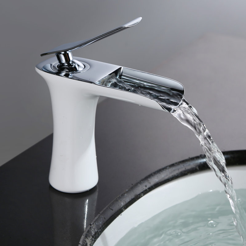 SUMERAIN Modern Waterfall Bathroom Faucet ，Contemporary  Bathroom Sink Faucet with Single Handle, Chrome & White Finish
