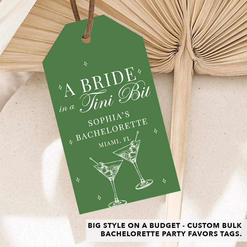 Étiquettes personnalisées personnalisées «A Bride In A Tini Bit», paquet de 20 Green Bachelor Bachelorette Hangover, Oui