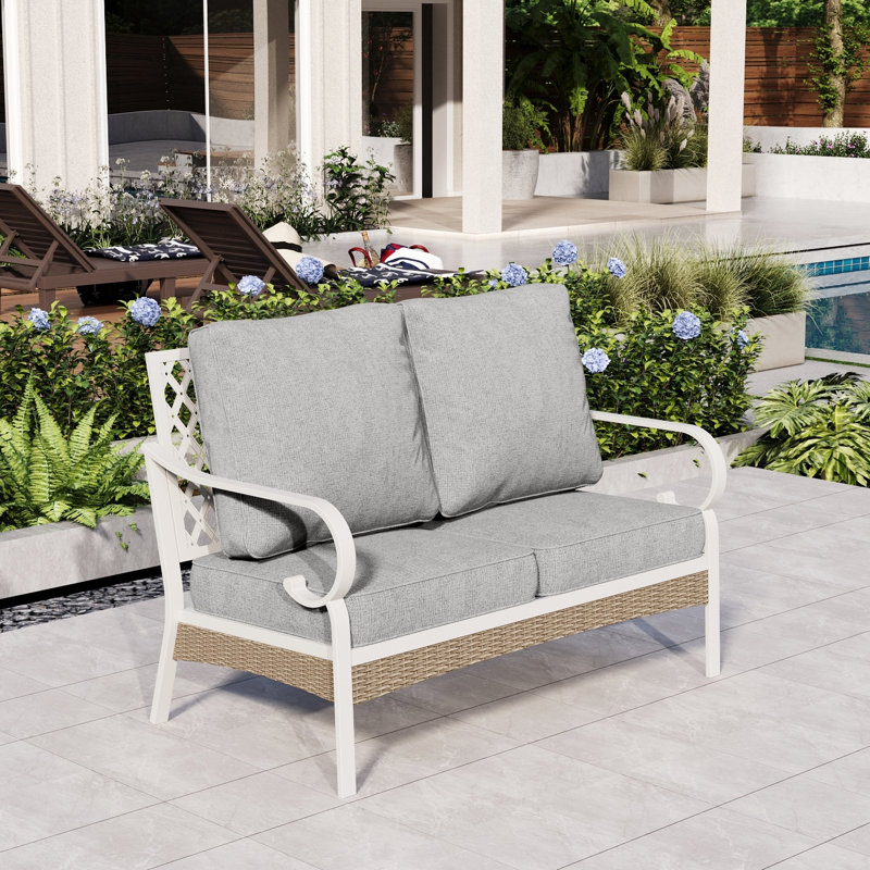 Arcus 51'' Outdoor Loveseat with Cushions, Light Gray
