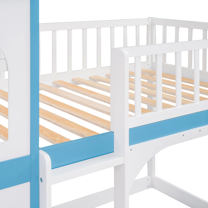 Bedminster Kids Twin Over Twin Bunk Bed, White/Blue