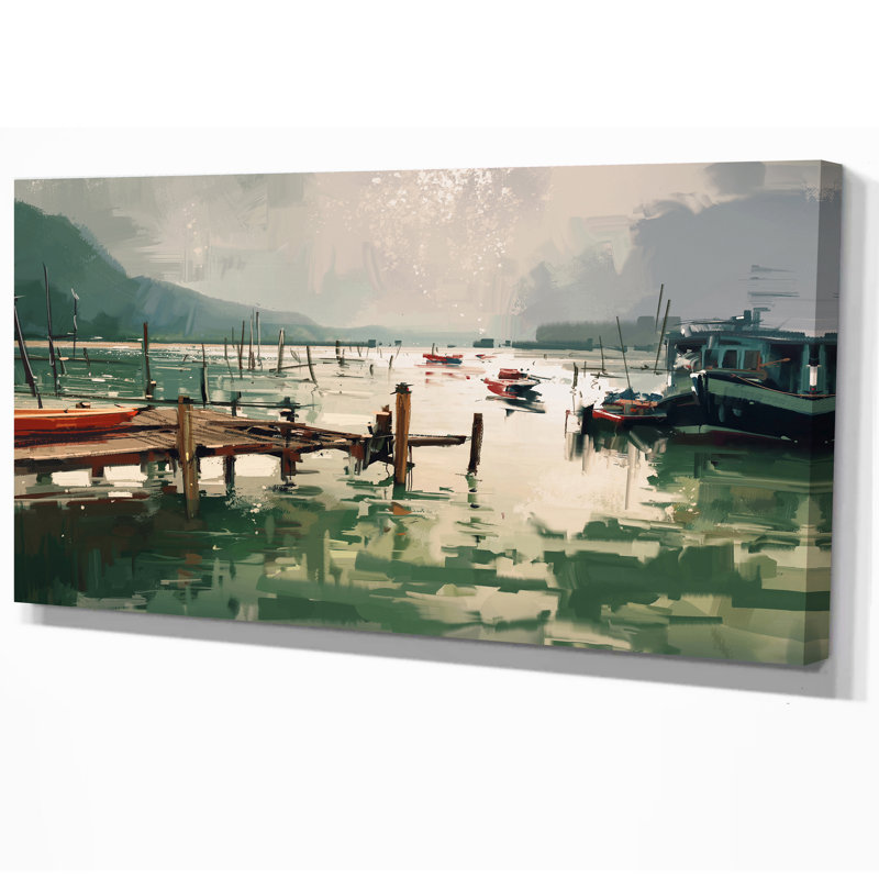 «Jetty and Fishing Bateaux at Harbor», impression, H 16 po x l 32 po x P 1 po, Toile tendue