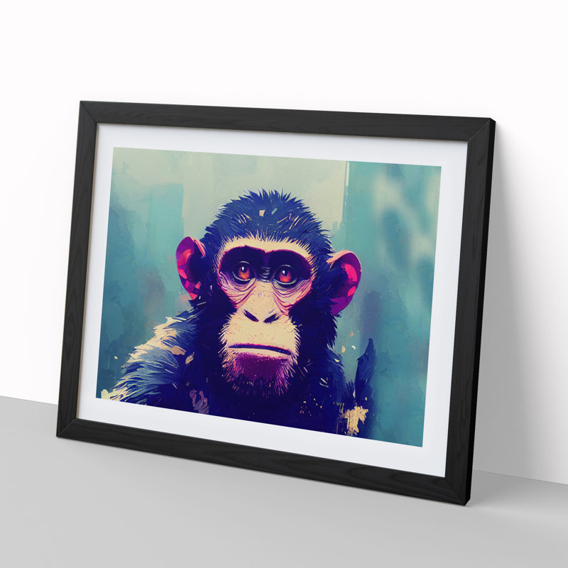 Monkey Art Painting Abstract - Framed Print, Black Framed, 46cm H x 64cm W x 2cm D