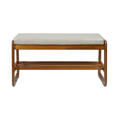 Faux Leather Upholstered Solid Wood Entryway Storage Bench