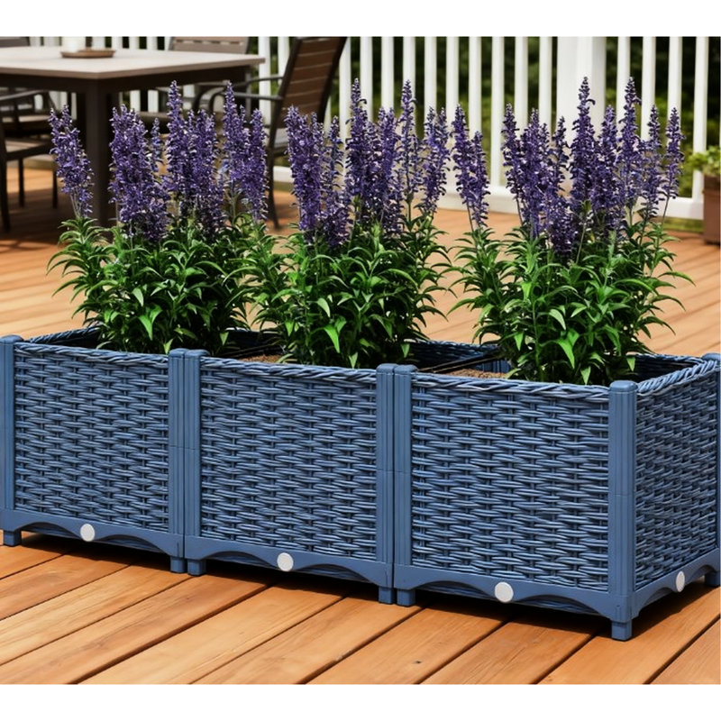 Boîte à fleurs d'extérieur avec construction en plastique fiable et trous de drainage pour balcons de jardin Pp bleu 47,2 po x 15,7 po 14,6 po