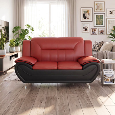 Ensemble de canapé de salon moderne en similicuir retravaillé 3 pièces, canapé rembourré avec accoudoirs avec pieds en acier inoxydable, mobilier rembourré robuste minimaliste